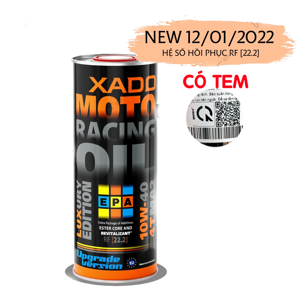 Nhớt Xado Racing 10w40 v2 1 Lít Mẫu Mới, Nhớt Tổng Hợp Cao Cấp Cho Exciter, Winner, Raider, Satria, Sonic, MT15, R15, GSX, Nhập Khẩu Châu Âu, Siêu Thị Nhớt