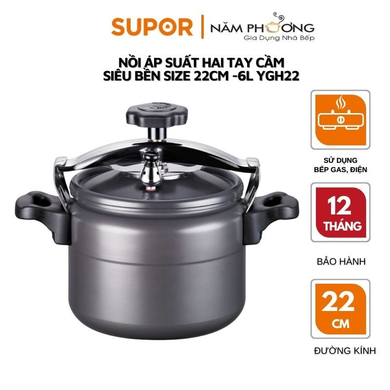 Nồi áp suất 2 tay cầm 6L siêu bền Supor Ever YGH22 6L
