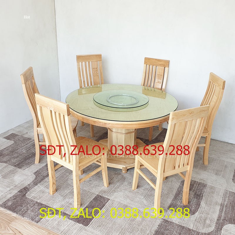 BỘ BÀN ĂN TRÒN 6 GẾ GỖ SỒI TỰ NHIÊN, BỘ BÀN ĂN XOAY , BỘ BÀN ĂN CAO CẤP .
