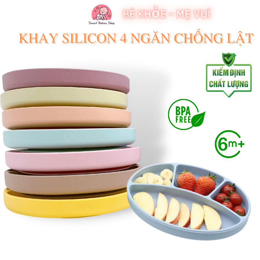 Khay ăn dặm silicone, khay silicone 4 ngăn babysi cho bé ăn dặm