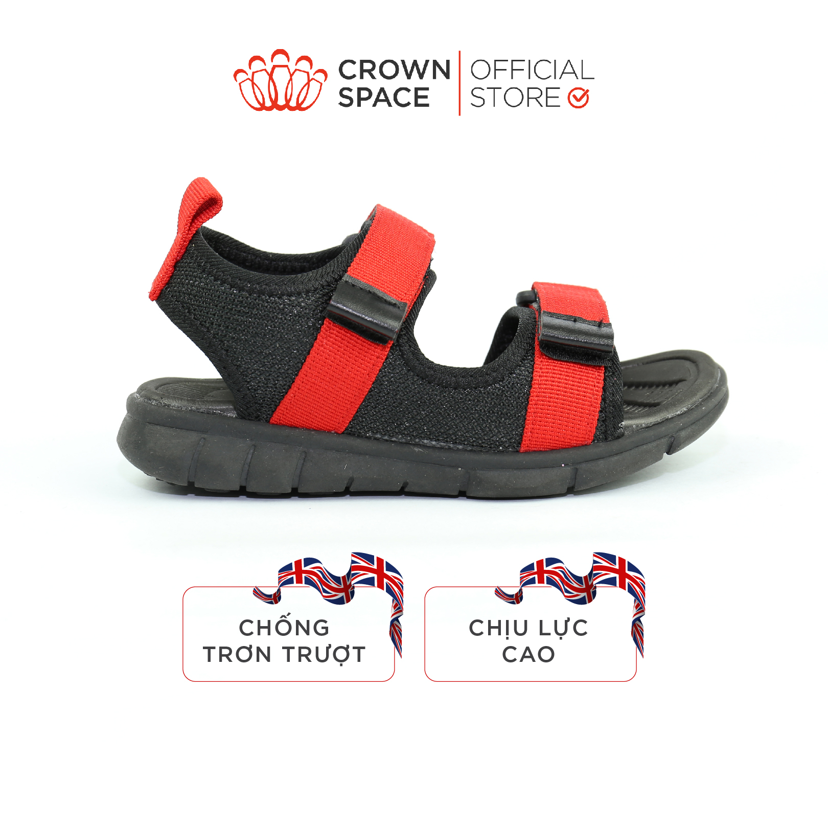 Dép quai hậu đi học bé trai Crown Space Sandal bé trai từ 2 đến 14 tuổi size 26 đến 35 chất liệu da thật đế cao su tự nhiên thiết kế quai dán thông minh CRUK531