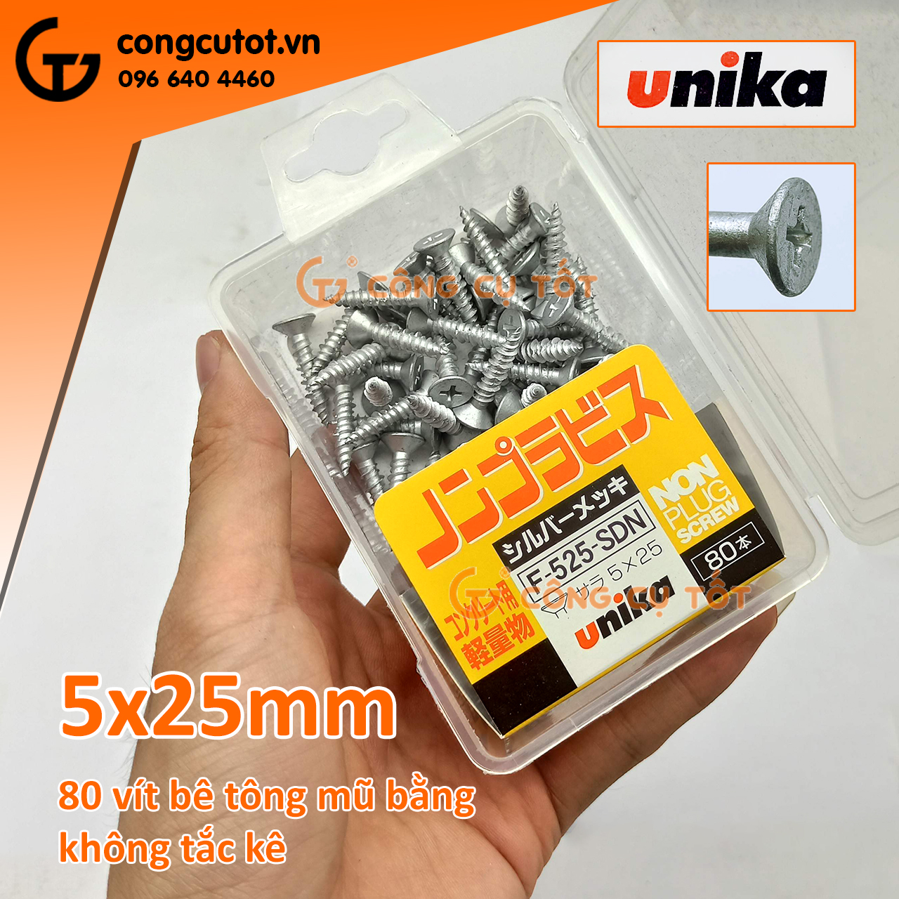 Hộp Vít nở tường - Ốc vít không cần tắc kê Unika Nhật Bản đầu bằng mã F