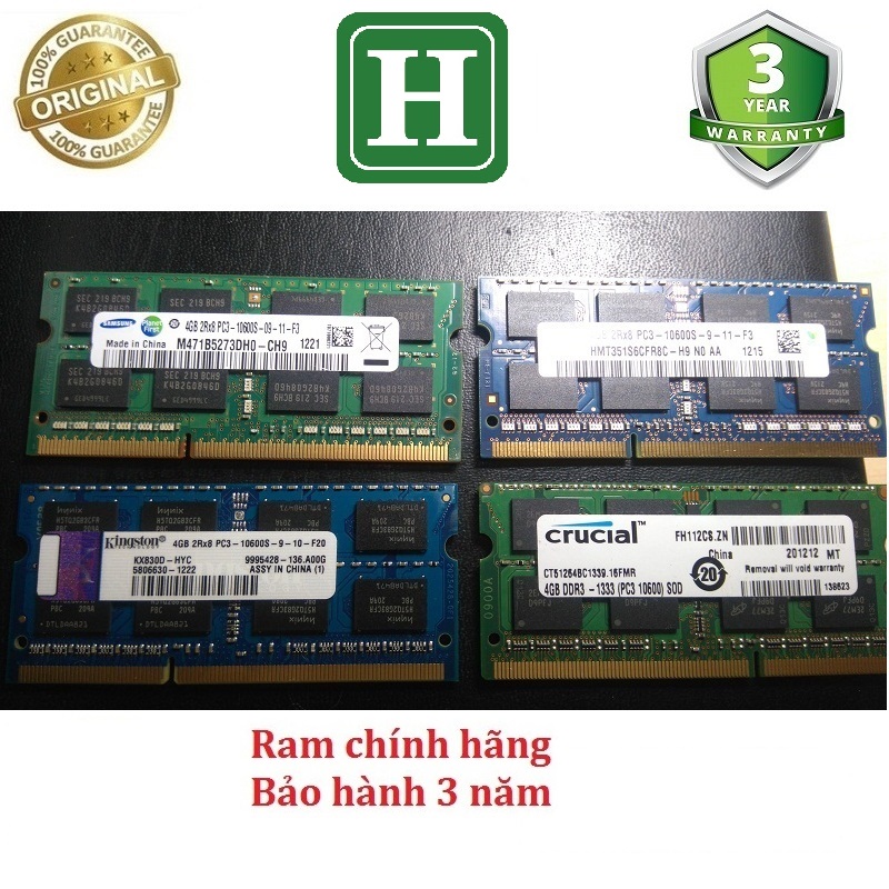 Ram Laptop 4Gb DDR3 bus 1333  hàng chính hãng bảo hành 3 năm