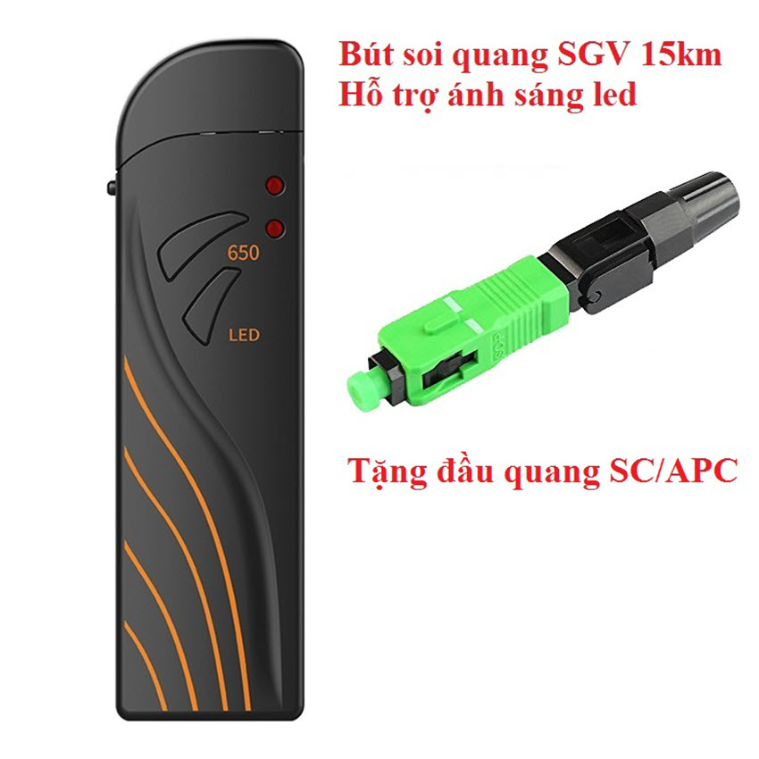 Bút soi quang sgv 15km cao cấp dùng pin sạc - tích hợp đèn pin led tiện dụng - tặng đầu quang sc/apc