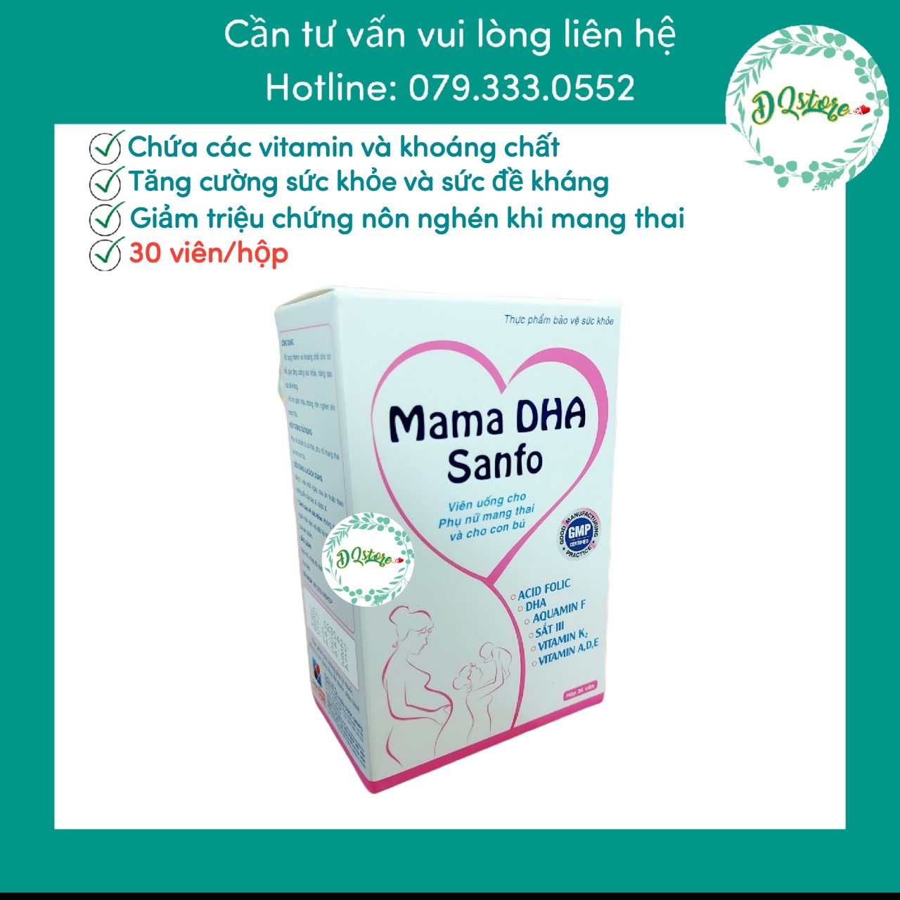 Bổ bà bầu Mama DHA Sanfo viên bổ tổng hợp bổ sung vitamin cho bà bầu, phụ nữ sau sinh, giảm nôn nghén - hộp 30 viên