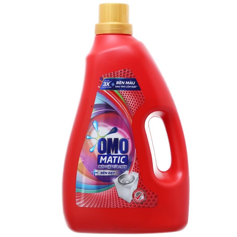 Nước giặt Omo Matic bền đẹp cửa trên chai 2.7kg