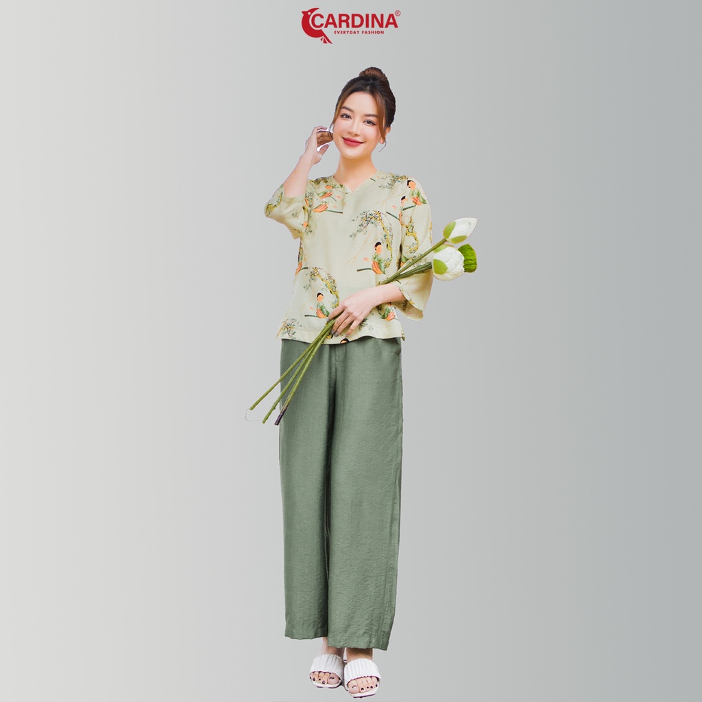 Đồ bộ nữ cao cấp bộ đi chùa áo lụa mango họa tiết cổ tàu tay lỡ quần dài chất đũi bamboo