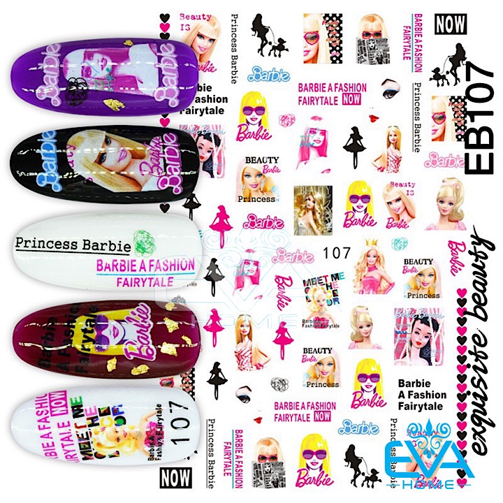 Decal dán móng tay 3d nail sticker hoạ tiết hoạt hình búp bê barbie fashion eb107