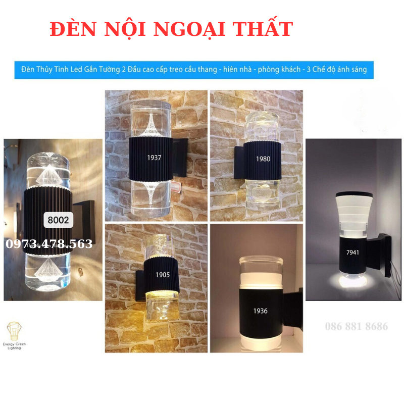 Đèn Led gắn tường 2 đầu,Đèn trang trí nội ngoại thất cầu thang,hành lang hiên nhà cột cổng chống nước,bảo hành 1 năm