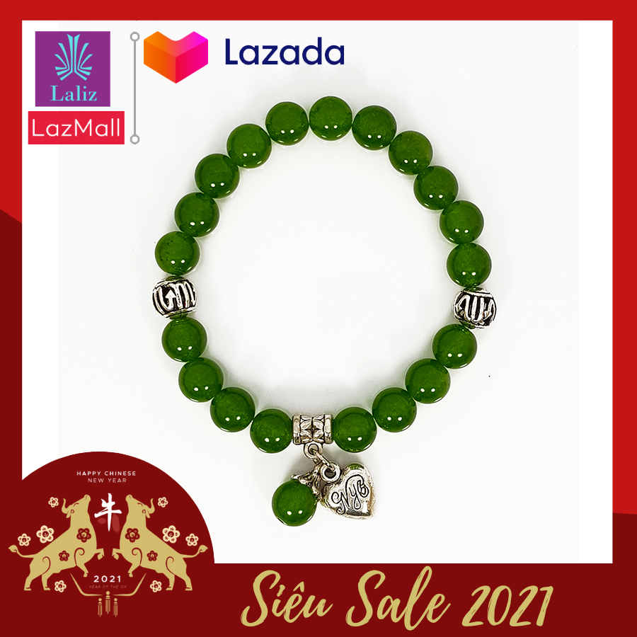 Vòng Tay Nữ Đá Phong Thuỷ Mã Não Mệnh Thủy-Mộc Charm Trái Tim Love-Charm Đá