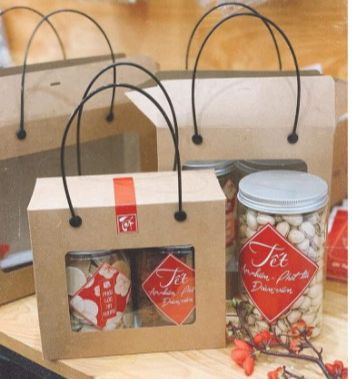 Hộp tết Hộp Kraft quai xách màu đỏ / nâu