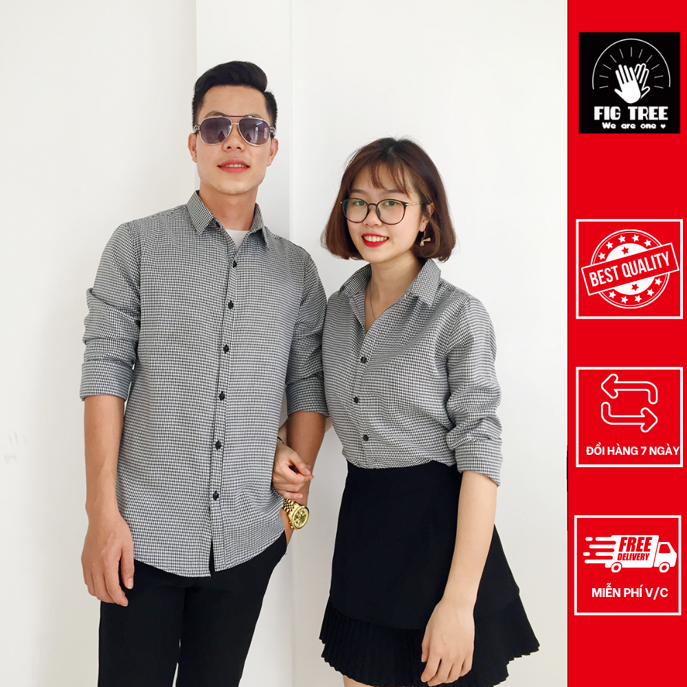Combo áo đôi sơ mi caro cổ trụ 51A thời trang