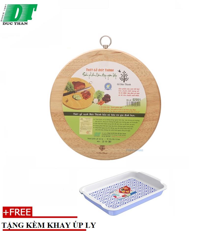 [HCM]Thớt gỗ tròn có khoen xoay D240 Gỗ Đức Thành 02051-TẶNG KÈM KHAY TRÀ