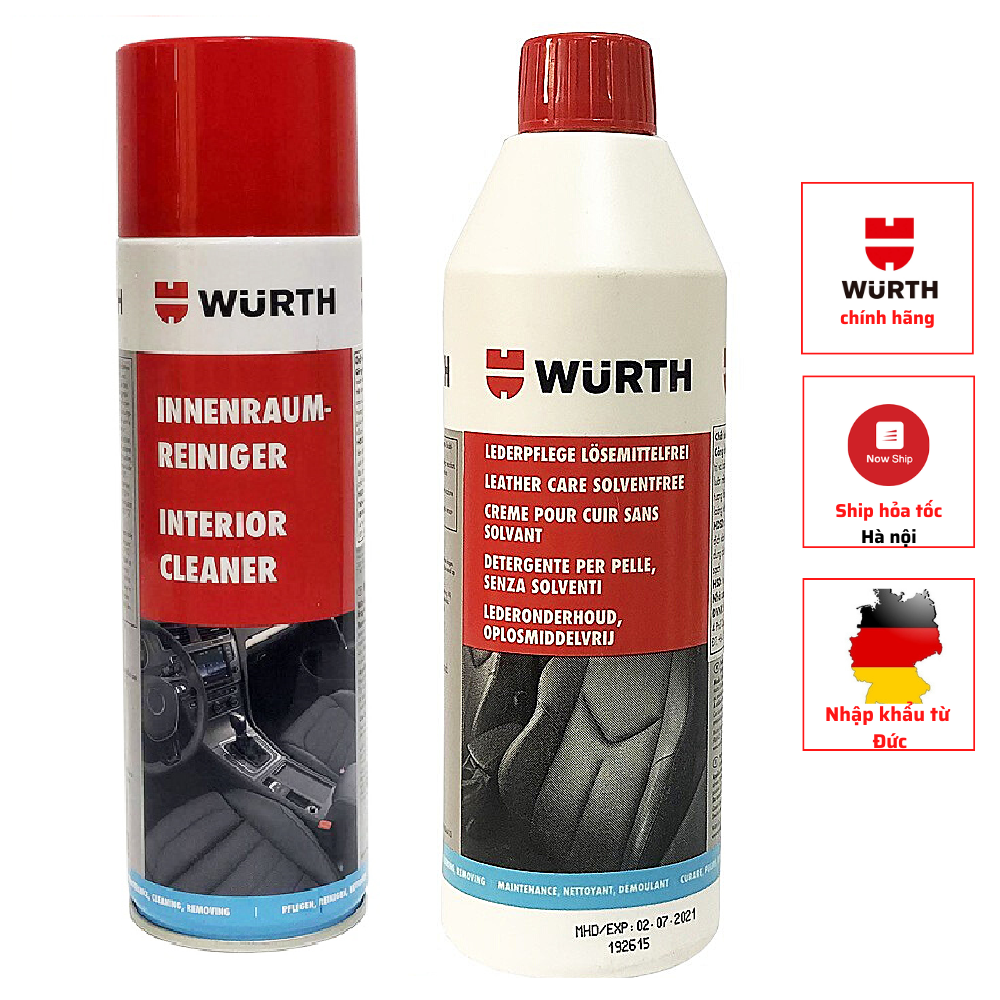 Combo vệ sinh nội thất dạng bọt và dưỡng da chính hãng Wurth