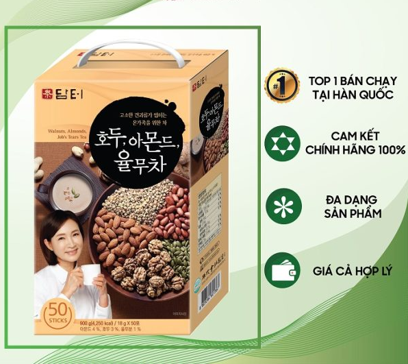 Bột ngũ cốc hạnh nhân óc chó hàn quốc - hộp 50 gói - thức uống dinh dưỡng