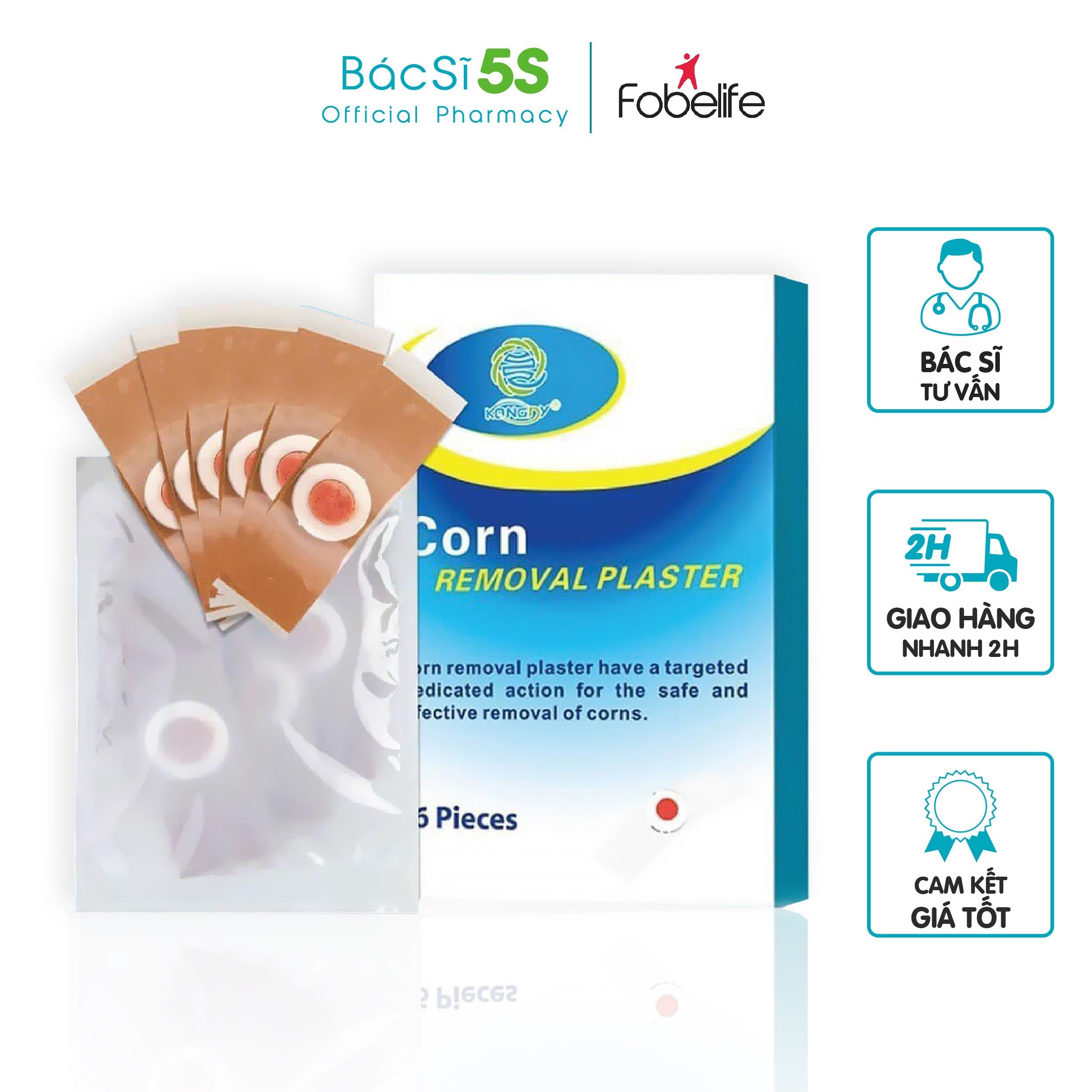 Miếng Dán Mụn Cóc Mụn Cơm Corn plaster KangDi Fobe - hộp 6 miếng