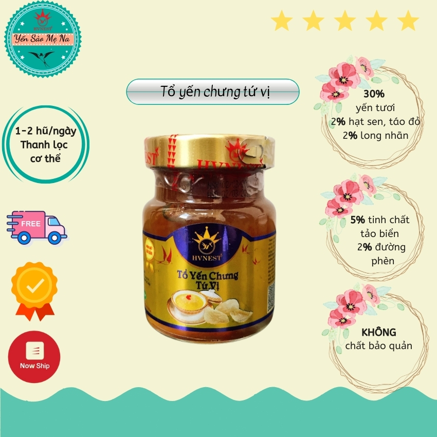 Tổ yến chưng Tứ Vị Hoàng Việt 30% yến tươi Nha Trang, Khánh Hòa chính hãng không chất bảo quản thích hợp cho người lớn và trẻ em trên 1 tuổi giúp tăng cường sức đề kháng, bồi bổ sức khỏe giảm mệt mỏi