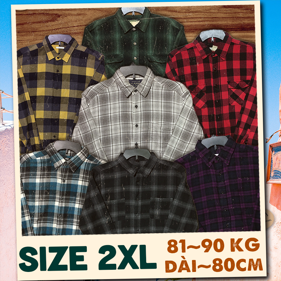 Áo sơ mi caro - flannel secondhand - 𝐒𝐈𝐙𝐄 𝟐𝐗𝐋 - vintage, cổ điển - Mousi 2hand