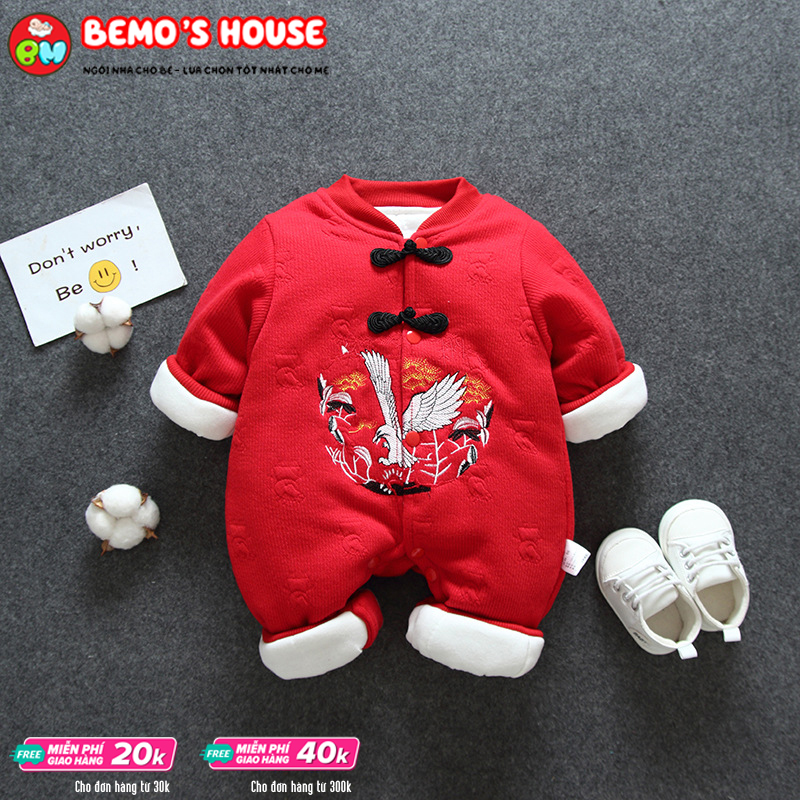 [FREESHIP MAX] Bộ áo liền quần dịp Tết Nguyên Đán dành cho bé 0-15 tháng,bé sơ sinh 5-13kg, quần áo Tết màu đỏ cho bé trai và bé gái, bodysuit 3 lớp dày dặn ấm áp