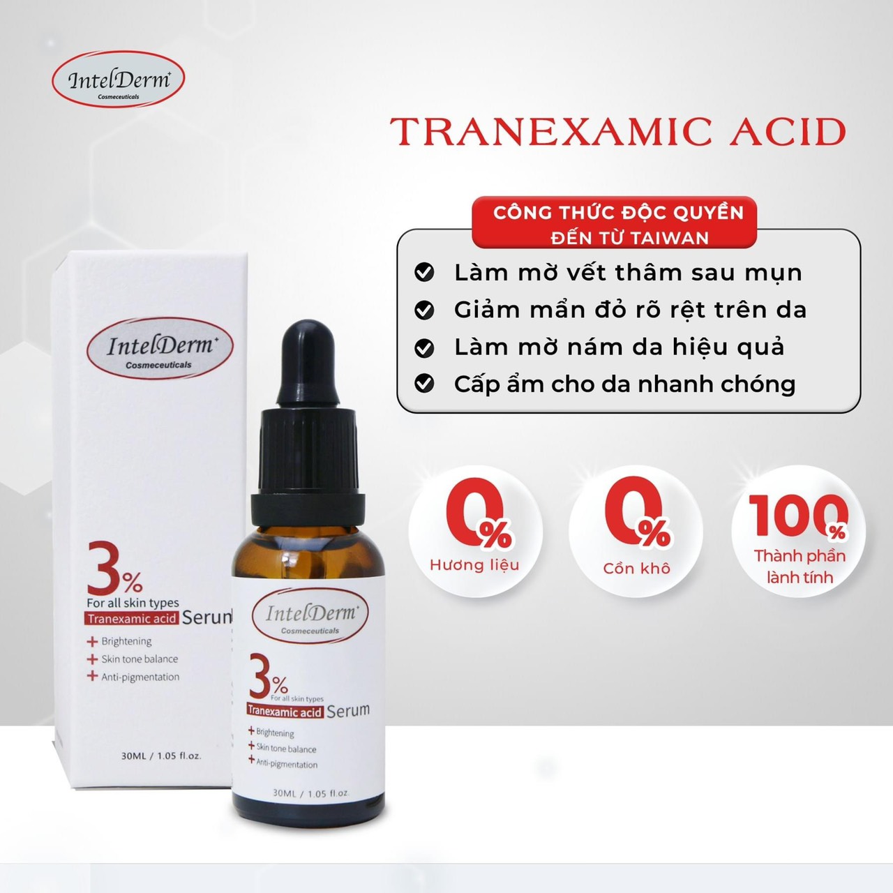 Serum cấp ẩm phục hồi và sáng da IntelDerm 3% Tranexamic Acid Serum 30ml