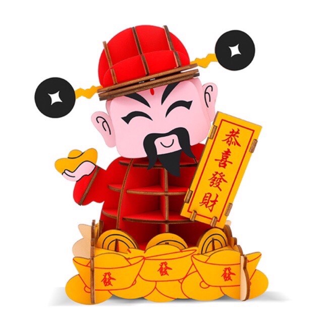 Mô hình Gỗ, đồ chơi lắp ráp, thần tài may mắn , đồ chơi xếp hình