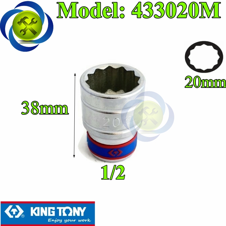 Tuýp 20mm 1/2 kingtony 433020m 12 cạnh màu trắng dài 38mm