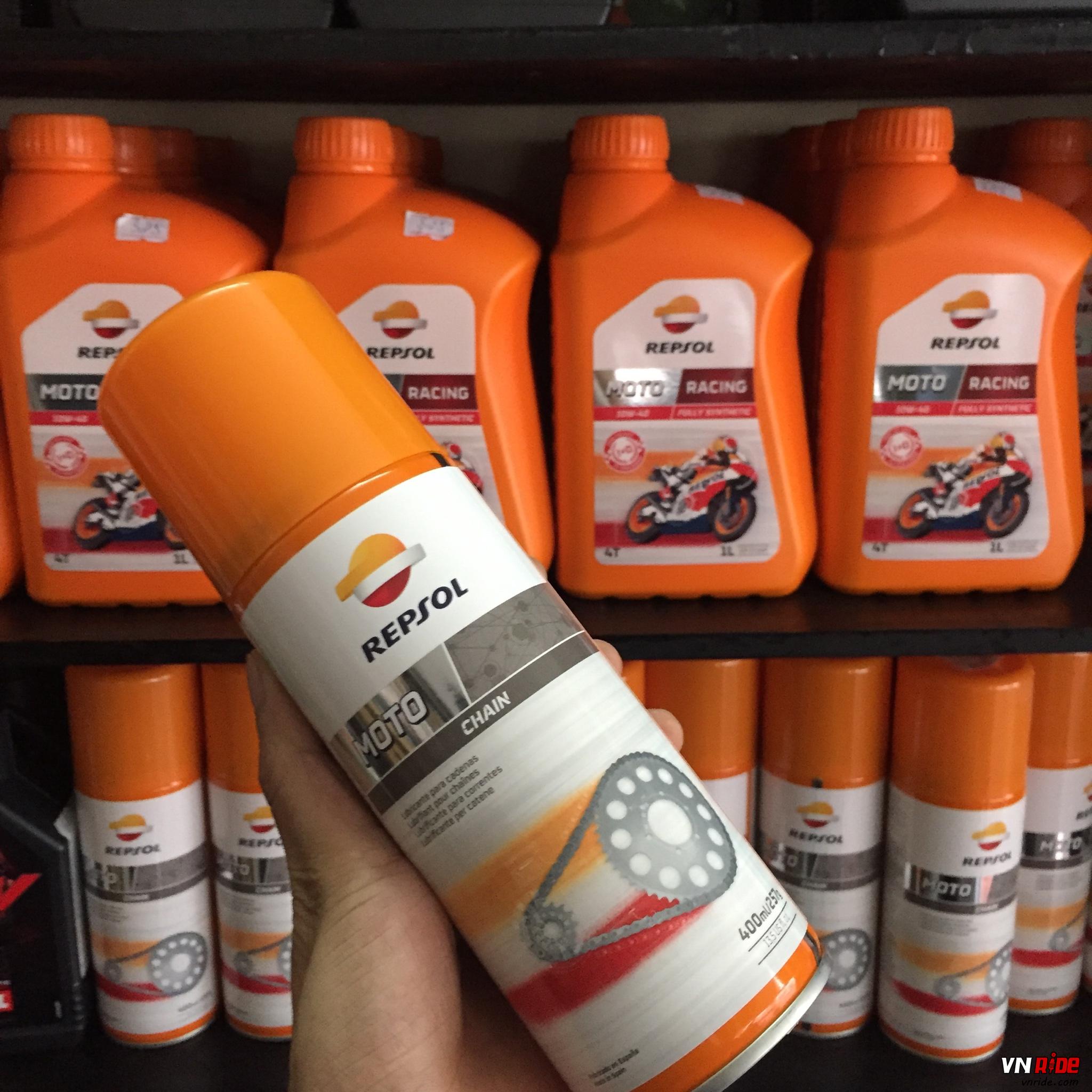 Chai xịt bảo dưỡng sên cao cấp, sên phốt cao su Repsol MOTO Chain Lube 400ml