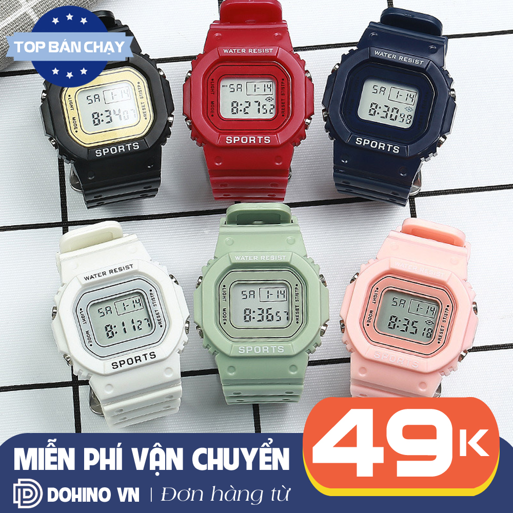 Đồng hồ thể thao nam nữ điện tử mặt vuông chống nước S183 có đèn sáng, dây nhựa nhiều màu cực bền dùng đi học hoặc đi chơi, đồng hồ cặp đôi