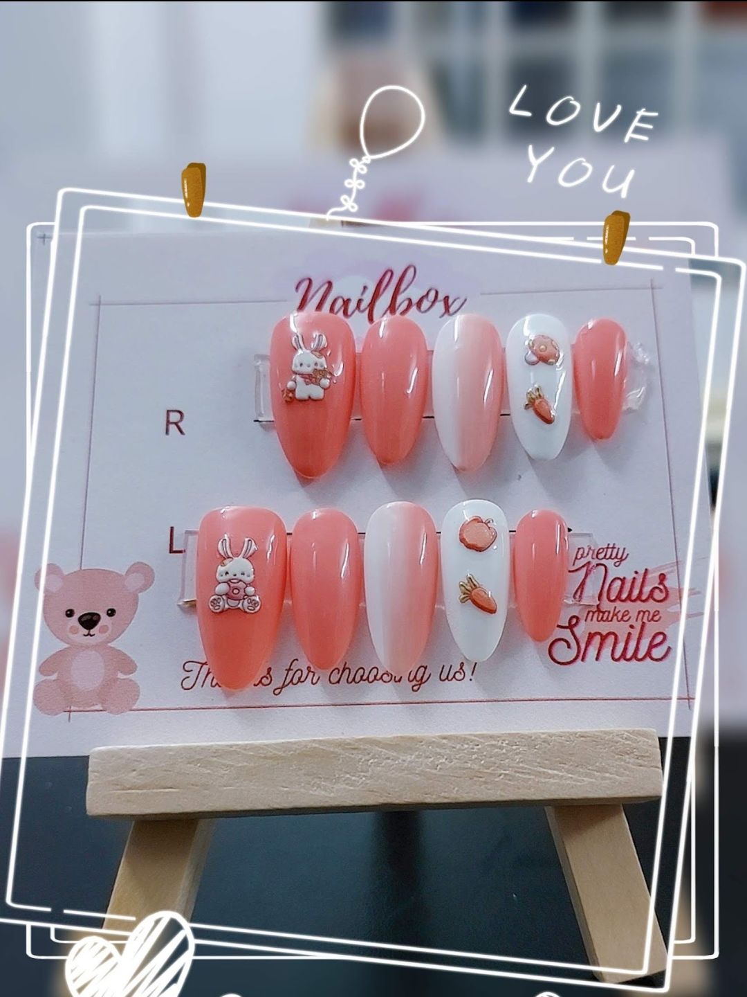 Nail box thiết kế thỏ cam ombre - gz005