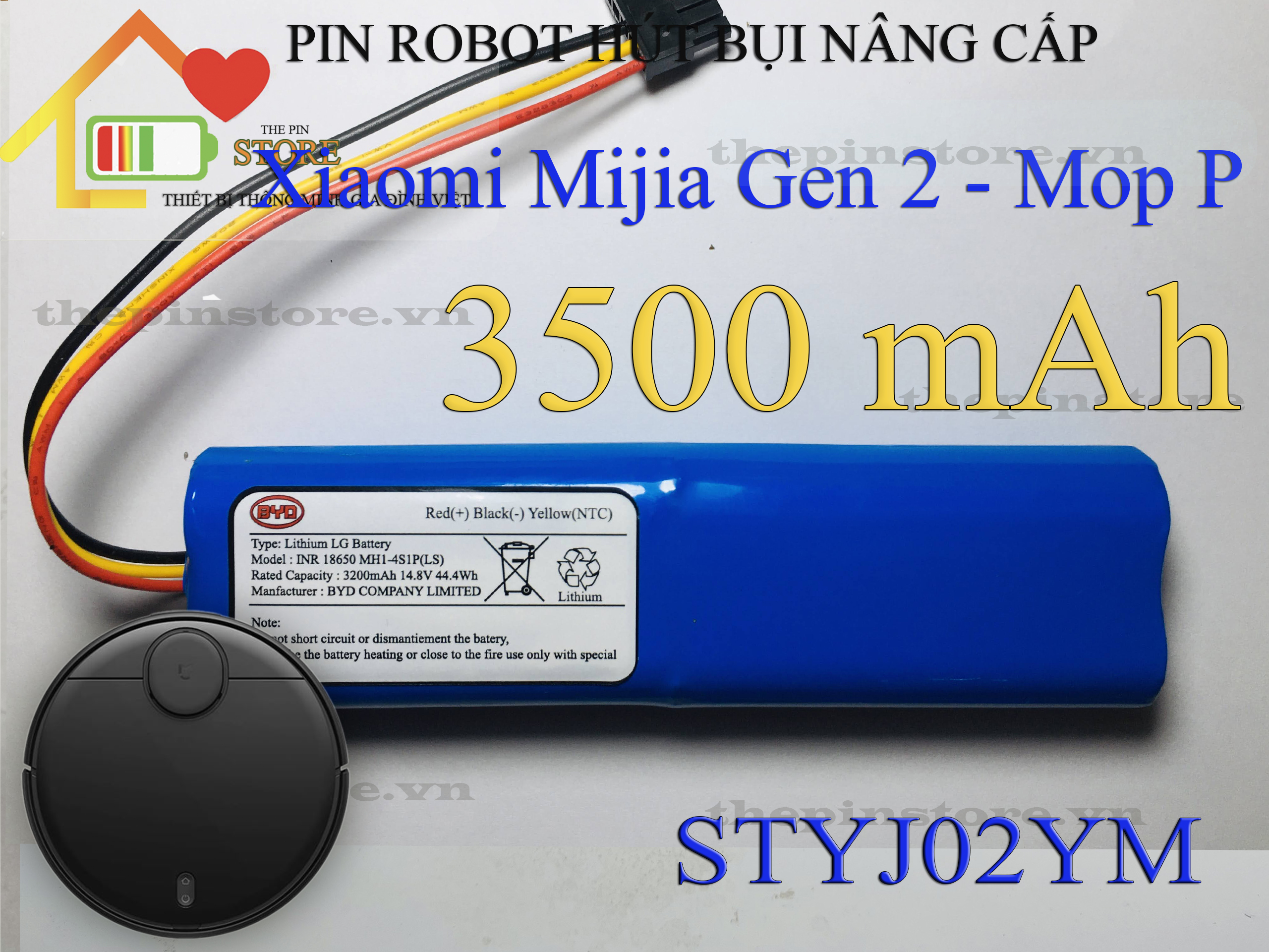 PIN ROBOT HÚT BỤI XIAOMI MIJIA GEN 2 - MOP P NÂNG CẤP ( PIN LG DUNG LƯỢNG CAO 3500 mAH)