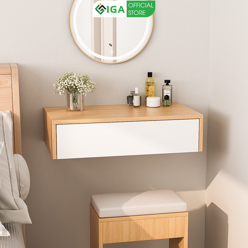 Bàn trang điểm treo tường kết hợp tab kệ đầu giường có ngăn kéo decor phòng ngủ sang trọng GP291