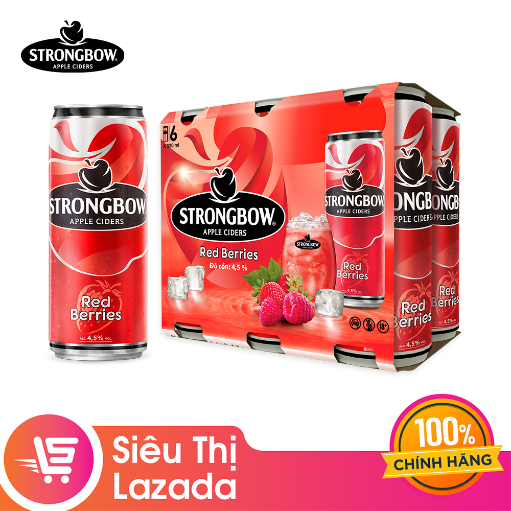 [HOT DEAL]Lốc 6 lon nước táo lên men Strongbow Vị Dâu đỏ 330ml/lon