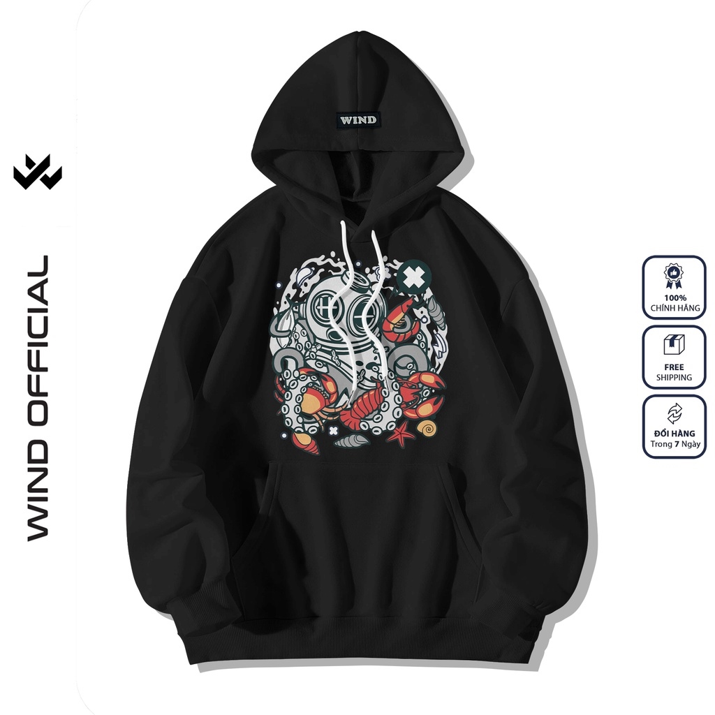 áo khoác nam áo hoodie nam áo khoác hoodie nam Áo hoodie unisex form rộng WIND nỉ bông Tôm Hùm thời 