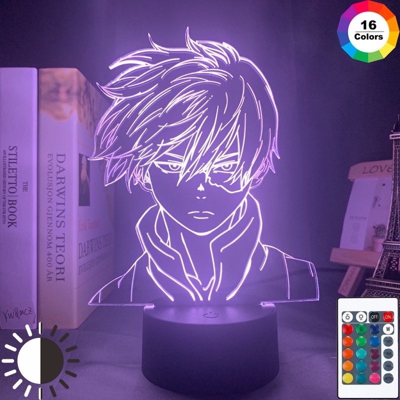 Đèn ngủ۞∈●  Đèn Led Anime My Hero Academia Shoto Todoroki Face Đèn Led 16 Màu Hình Nhân Vật Hoạt Hình Đèn Ngủ Led 3d Đèn Để Bàn