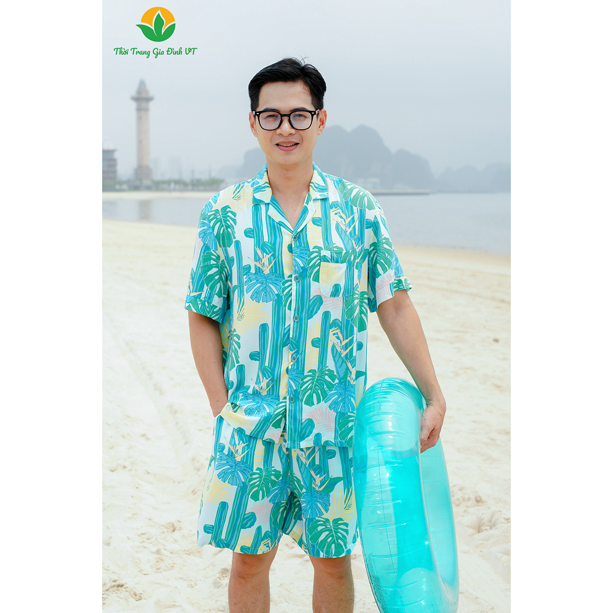 Bộ pijama nam mùa hè Việt Thắng, quần đùi , áo cộc tay chất lanh - B03.2312