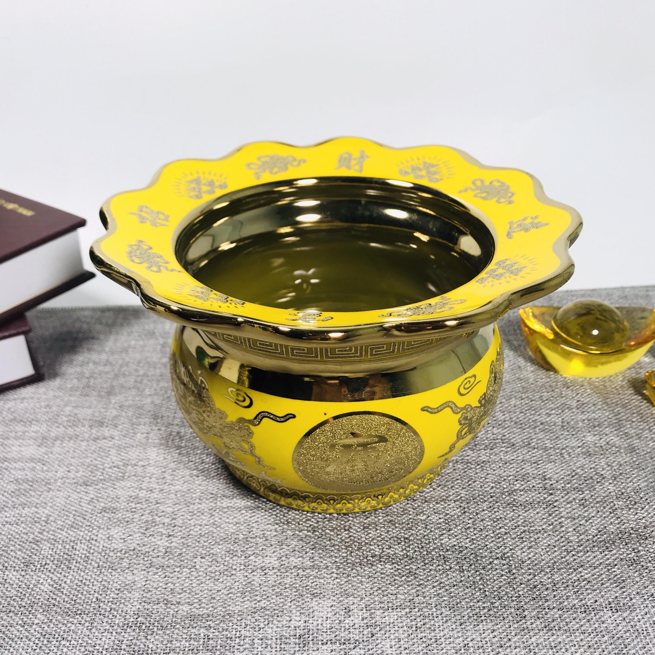 Lư hương thờ cúng rồng vàng 3D-có khay hứng tàn nhang - NHIỀU CỠ