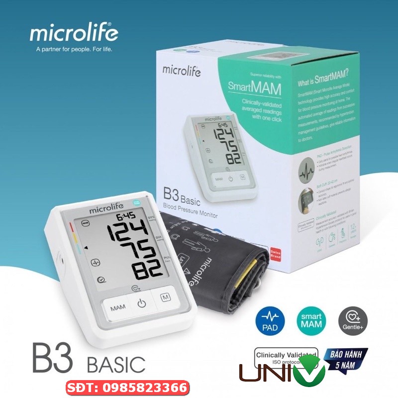 Máy đo huyết áp MICROLIFE B3 Basic công nghệ MAM thông minh đo 2 lần kép
