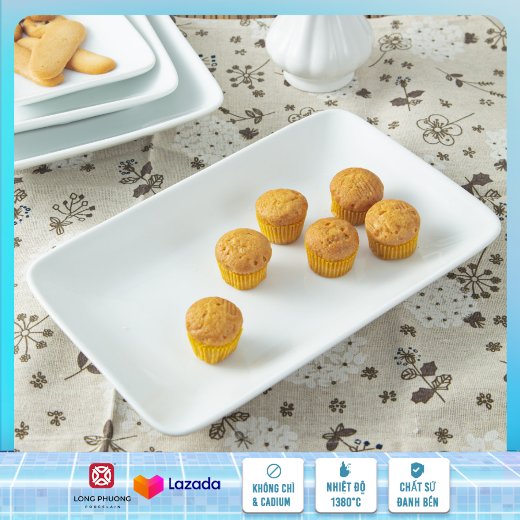 Khay sứ,khay chữ nhật,khay đựng thức ăn, dĩa đựng đồ ăn đẹp,dĩa sứ ,Khăn ăn Long Phương 12 inch