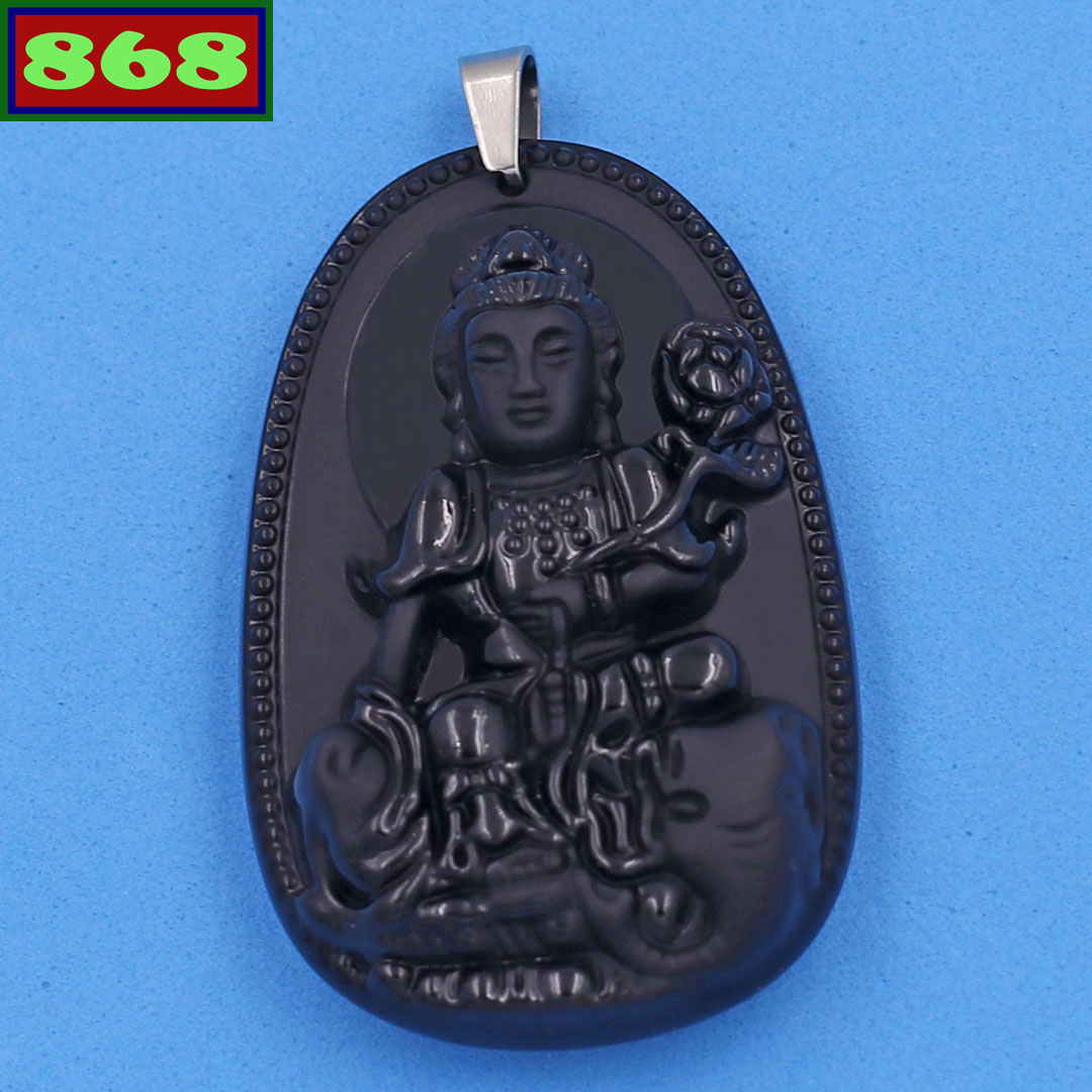 Mặt Phật Bồ tát Phổ hiền đá thạch anh đen 4.3 cm