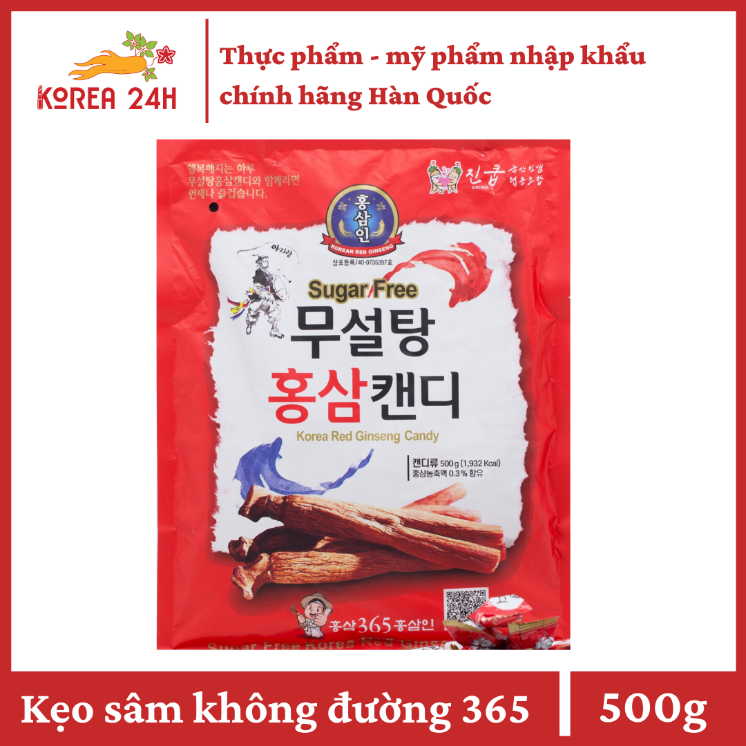 [HCM]KẸO HỒNG SÂM KHÔNG ĐƯỜNG CAO CẤP HÀN QUỐC 365 GÓI 500G