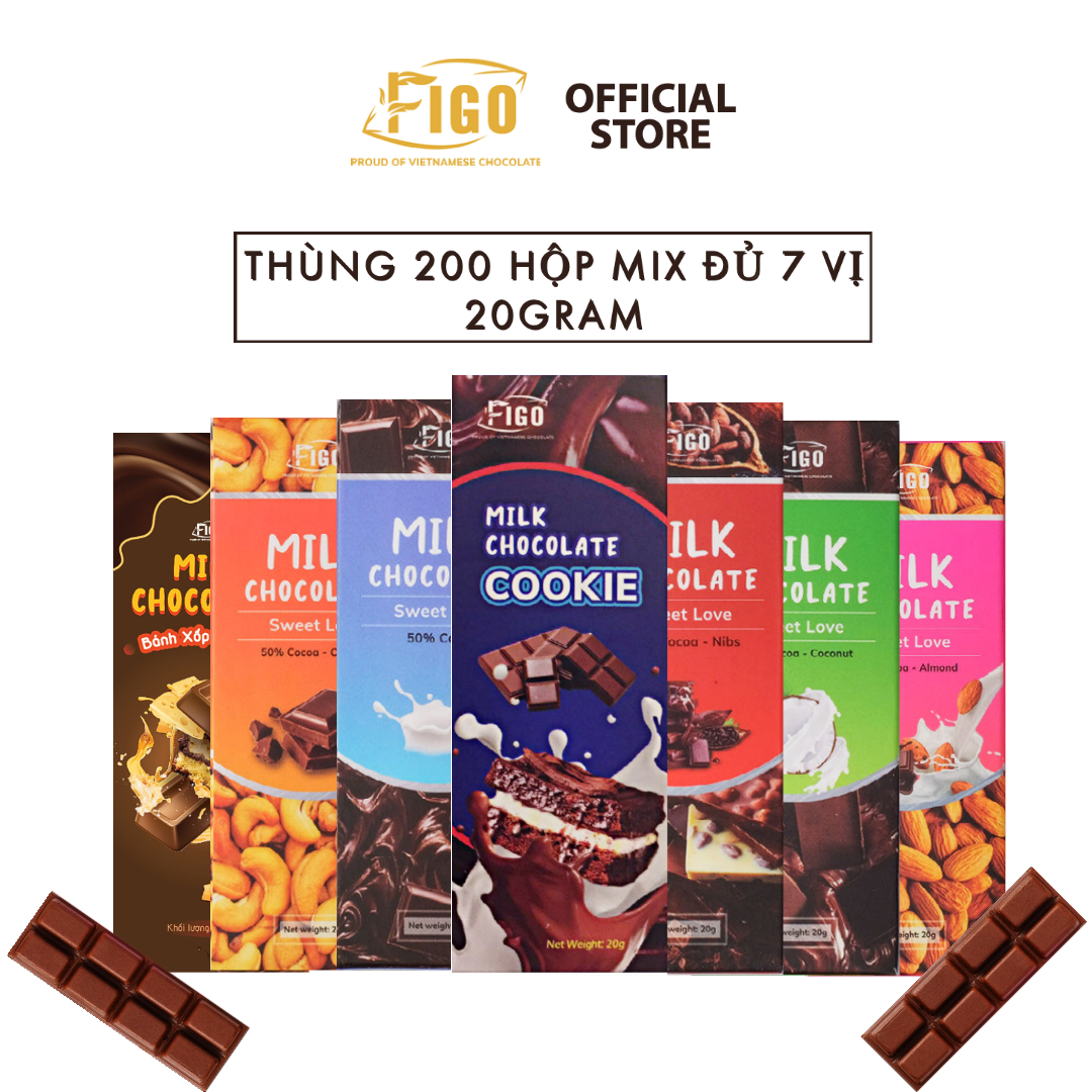 Kẹo socola Hạnh nhân, Hạt điều, Dừa, bánh cookie, nho, hạt cacao 20g Figo, đồ ăn vặt văn phòng siêu nghiện