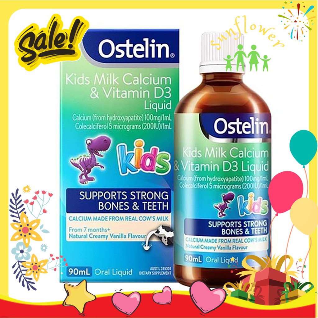 Ostelin Kids Milk Calcium & Vitamin D3 Khủng Long Liquid 90ml giúp phát triển xương ÚC - Shop Sunflower