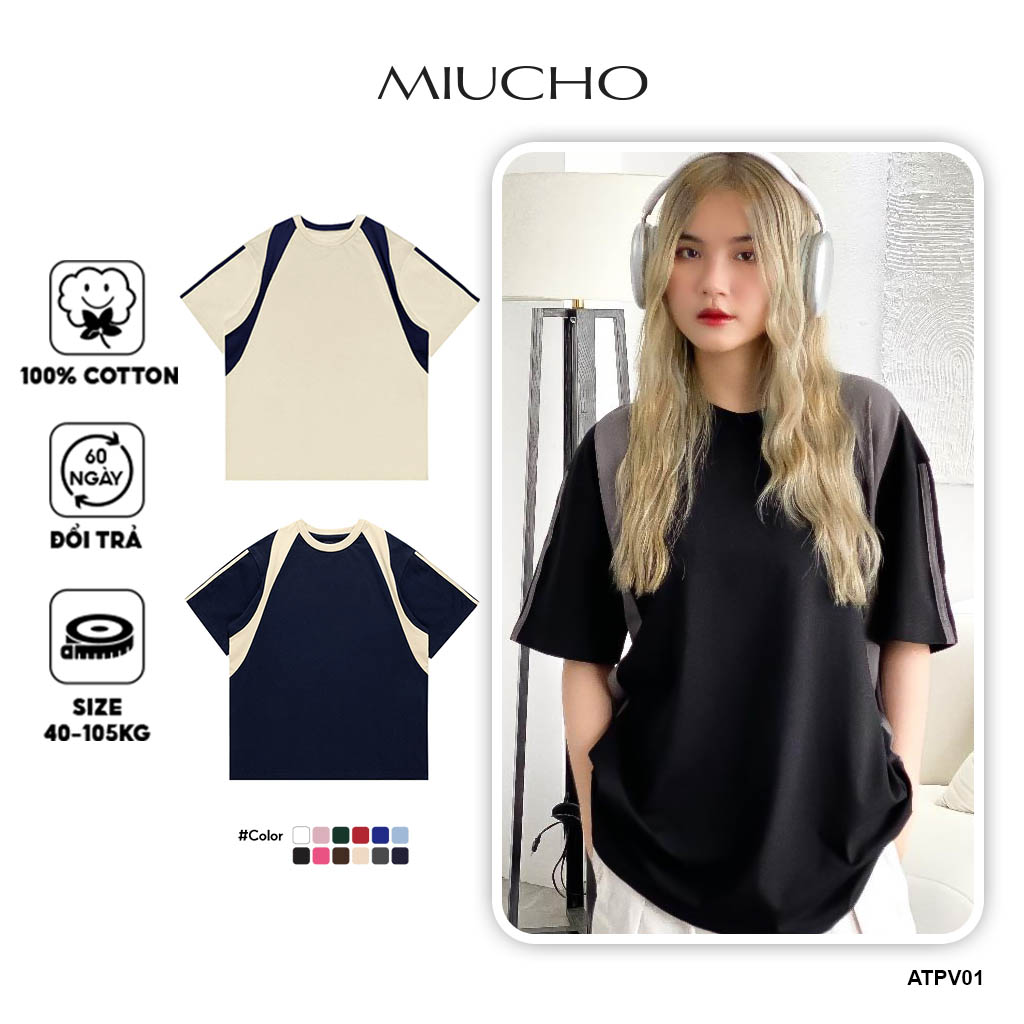 Áo thun nữ form rộng ATPV01 Miucho cotton cổ tròn in basic