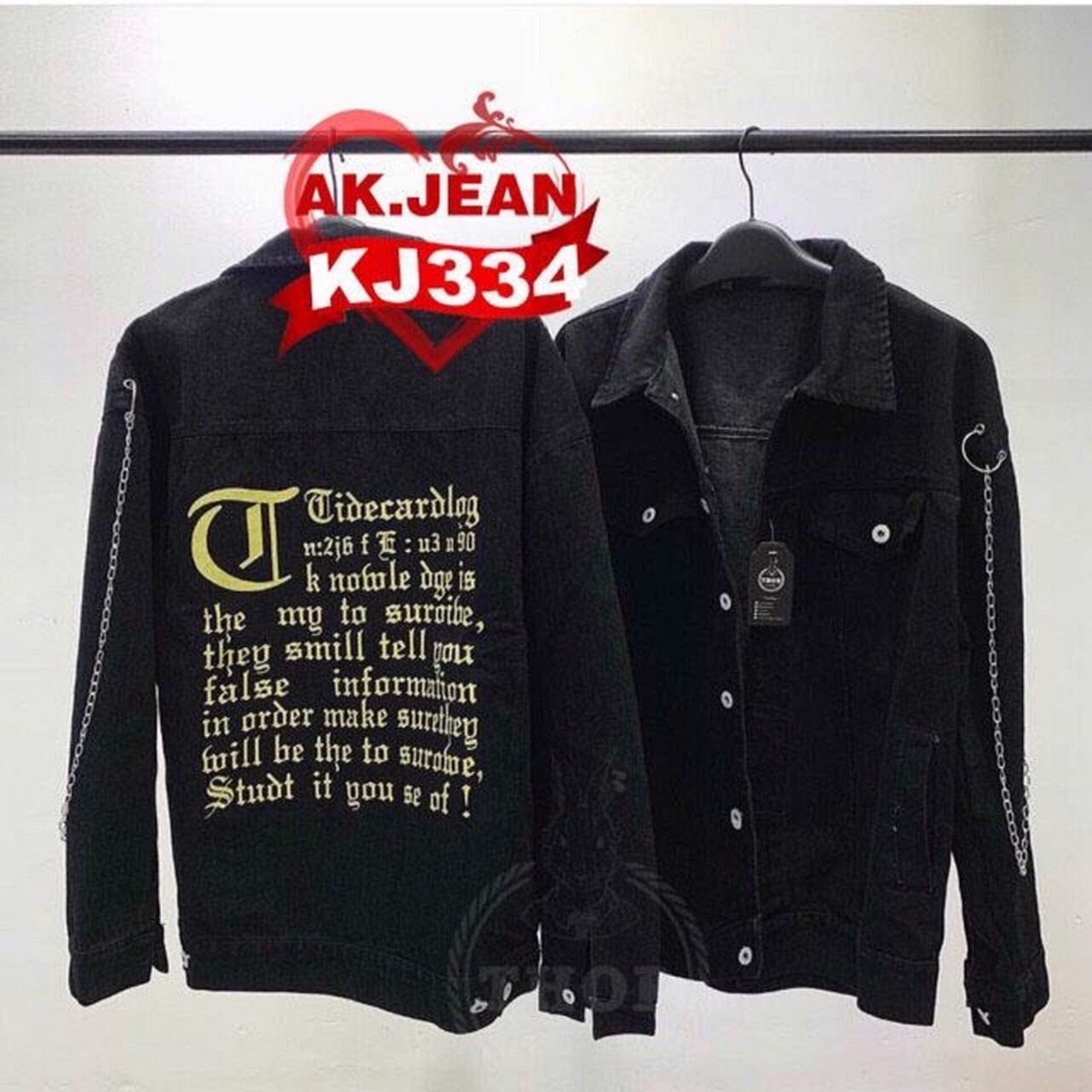 [Hoàn Tiền 15%] [HCM]Áo khoác jean nam đen phối xích siêu chất có in chữ vàng sau lưng