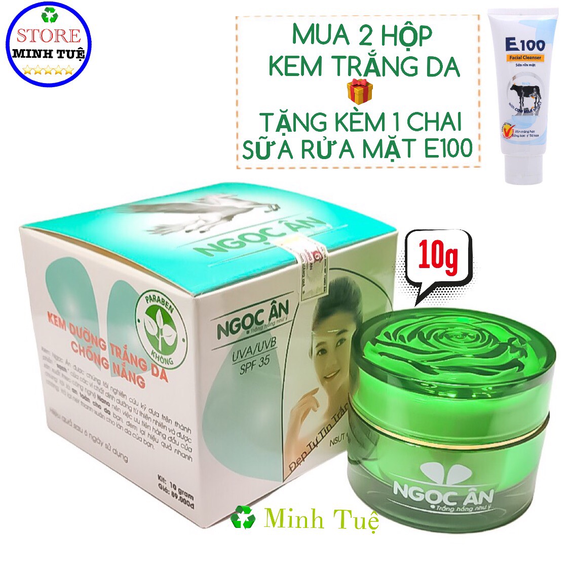 ( Mua 2 tặng 1 ) - Kem Ngọc Ân dưỡng trắng da chống nắng đẹp tự nhiên trắng tự nhiên hàng chính ( 10g )