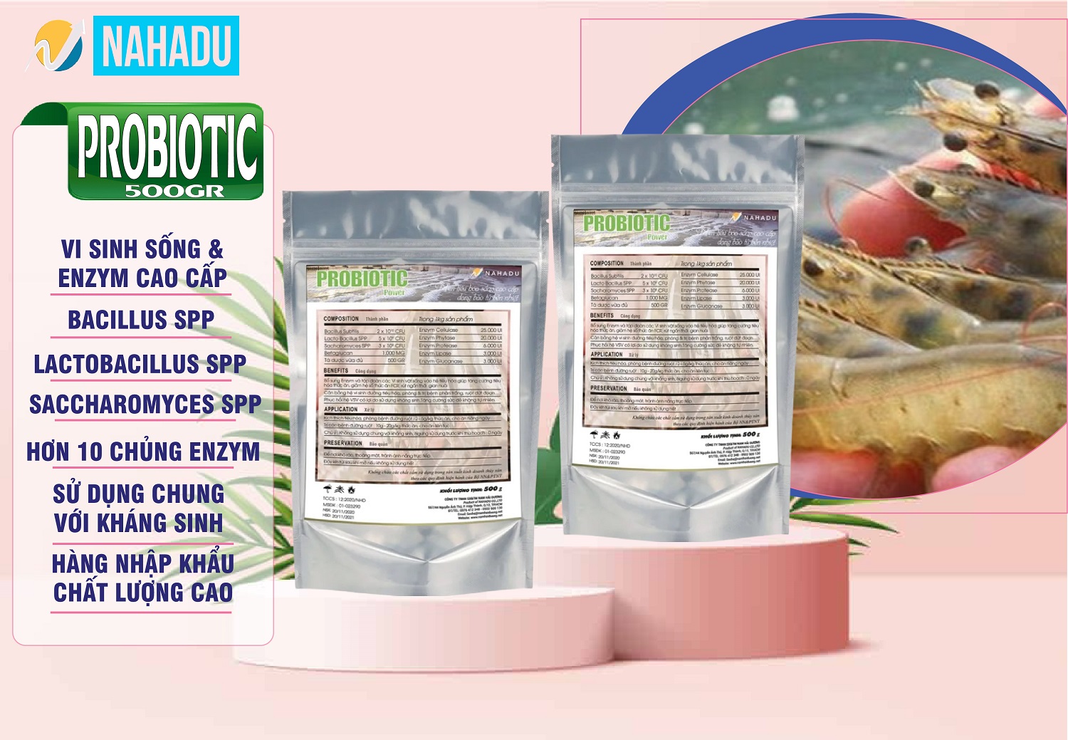MEN ĐƯỜNG RUỘT TĂNG CƯỜNG TIÊU HÓA CHO LƯƠN TÔM CÁ - 2 GÓI 500GR