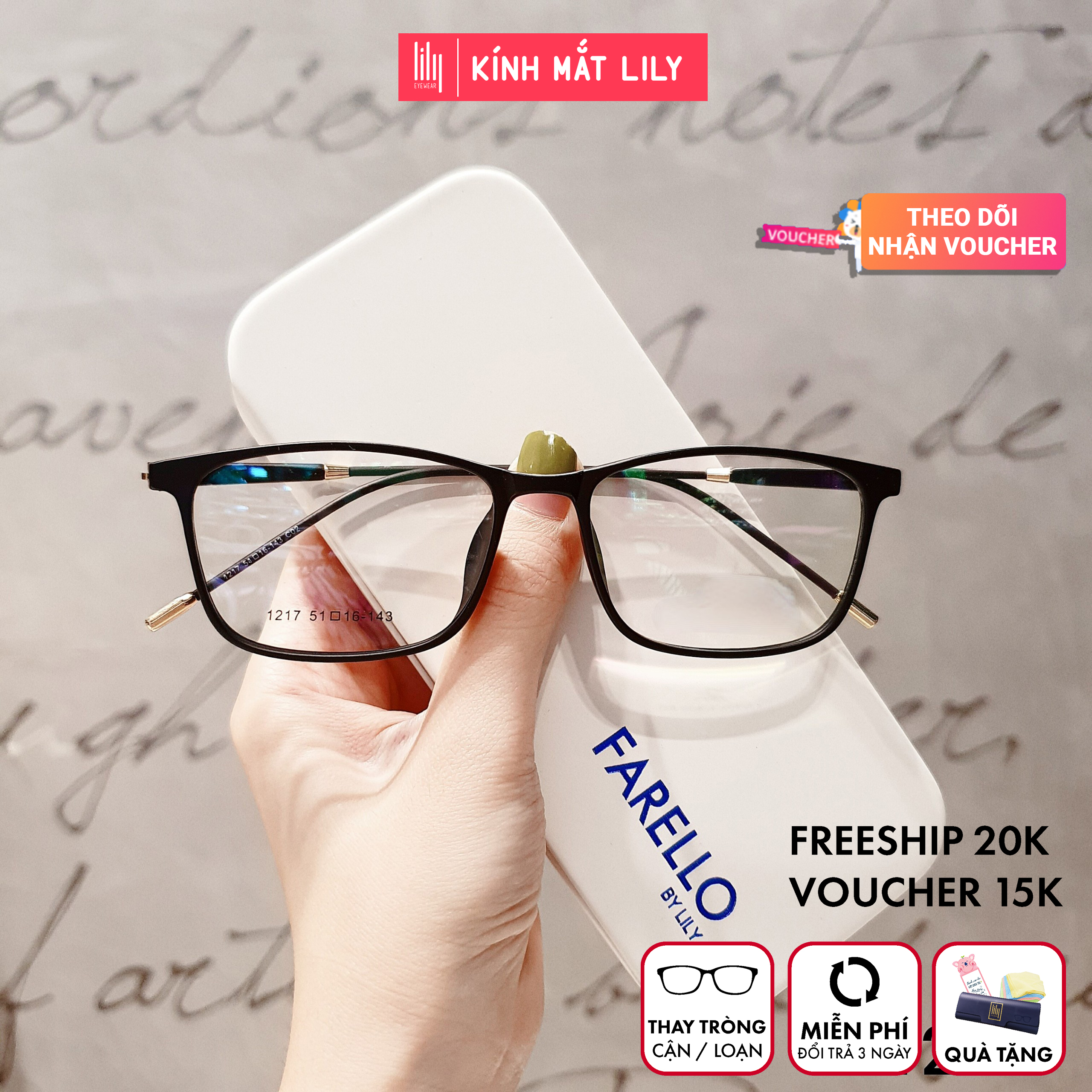 Gọng Kính Cận BBR1217-Gọng Kính Mắt Vuông- Gọng Kính Cận Đẹp-Gọng Kính Cận Unisex-Gọng Kính Thời Trang-Lily Eyewear kèm quà