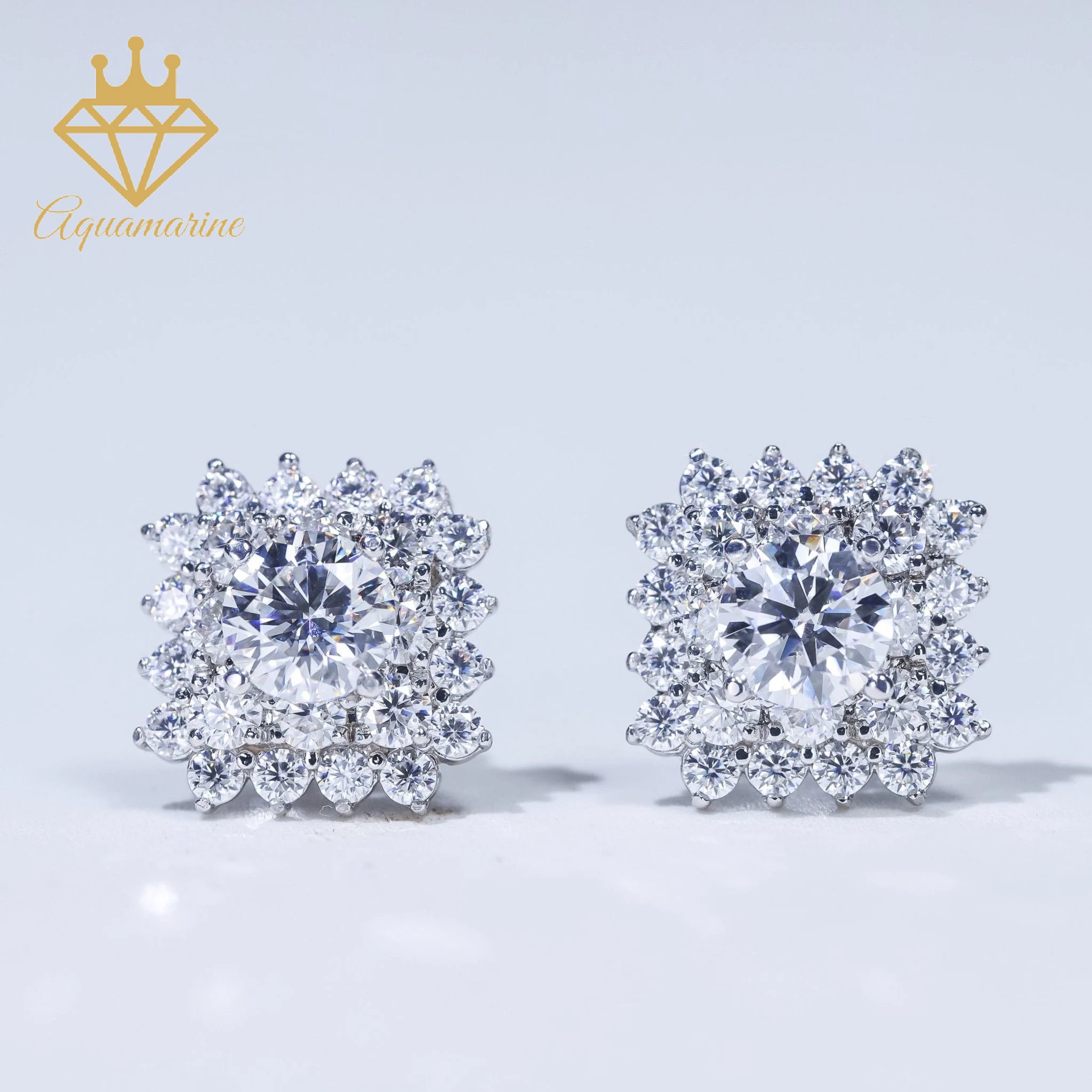 Bông tai kim cương nhân tạo Moissanite 5.4 ly kiểm định GRA bạc xi bạch kim SEE081