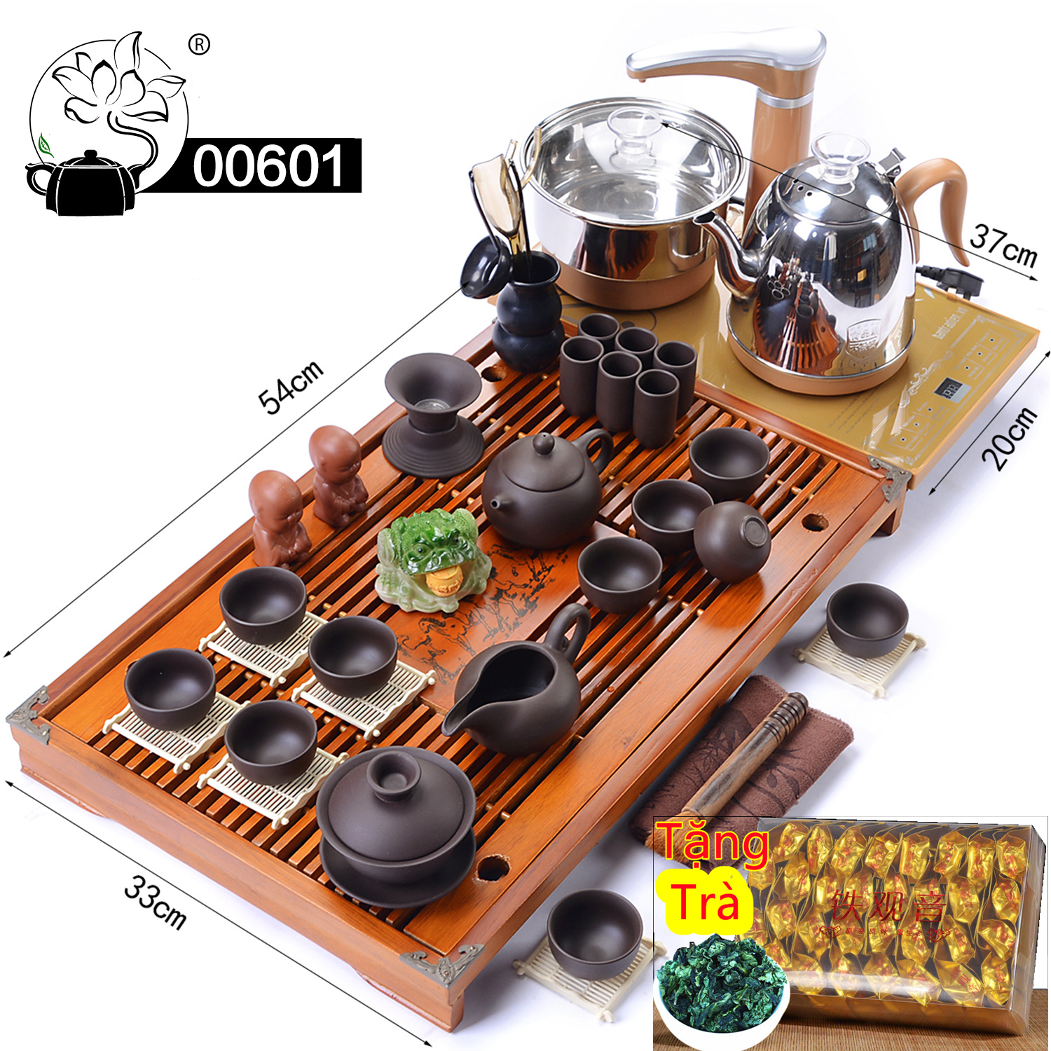 Bàn trà điện thông minh bàn gỗ mặt đá ấm chén gốm sứ tử sa để phòng khách - Mã : 006011-191