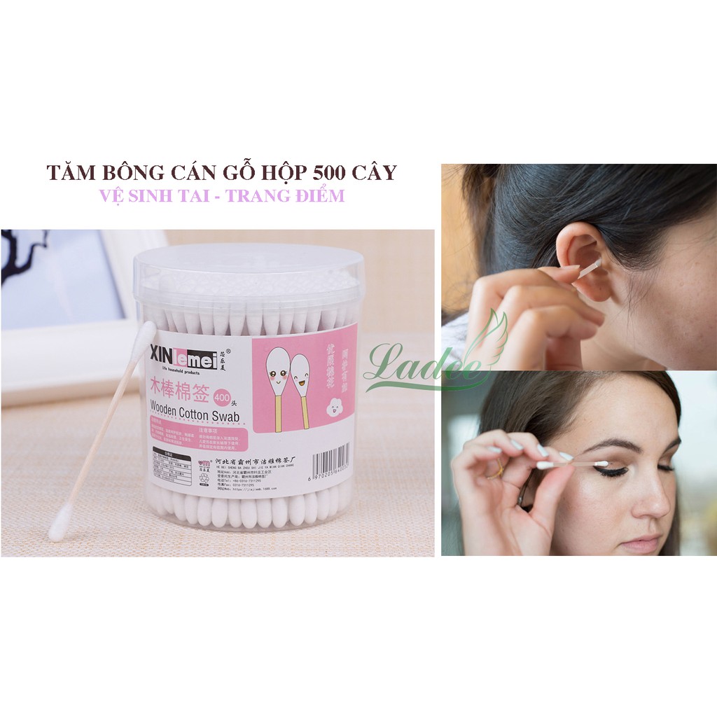 Tăm bông 500 cây cán gỗ vệ sinh tai trang điểm